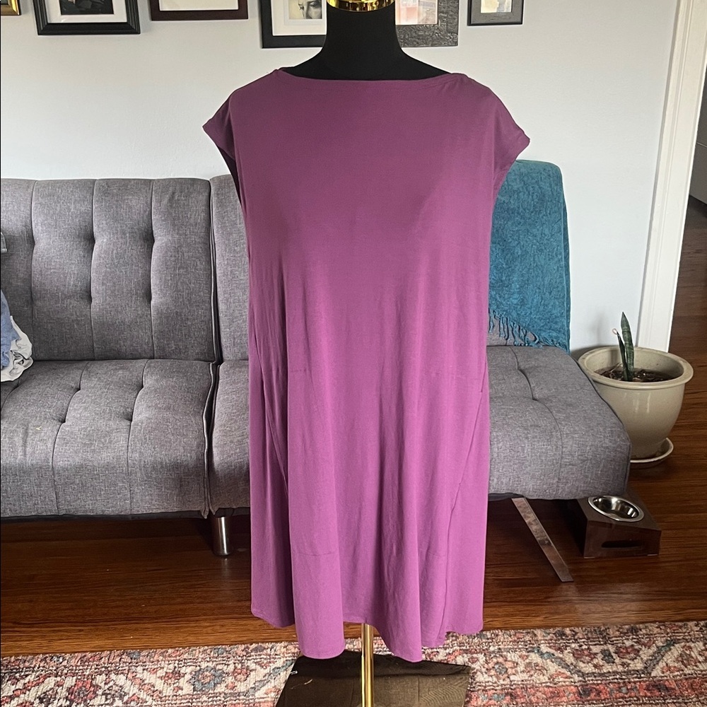 New with tags Eileen Fisher Purple Bateau neck  Midi Dress size M